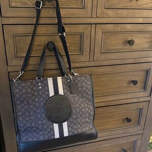 Coach Signature Tote with Black and Gray Stripes